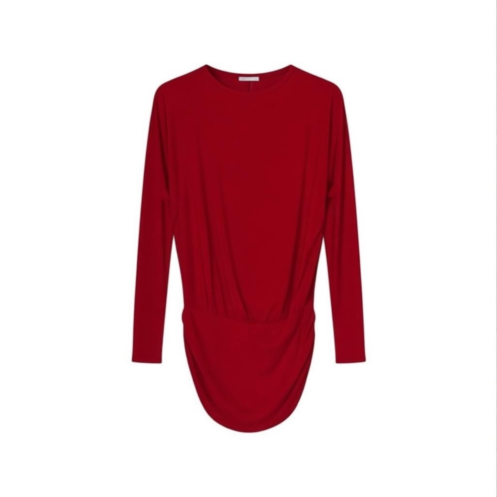 Boston Proper Red Ruched Mini Dress XS Long Sleeve Bodycon NWOT